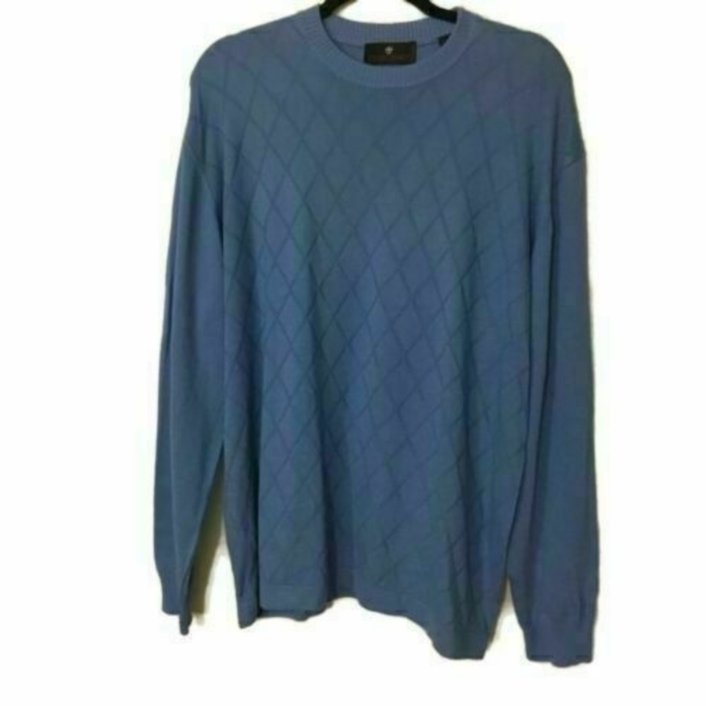 Tuscano Sweater Italian Lightweight Knit XXL Pull Over Blue Argyle Front